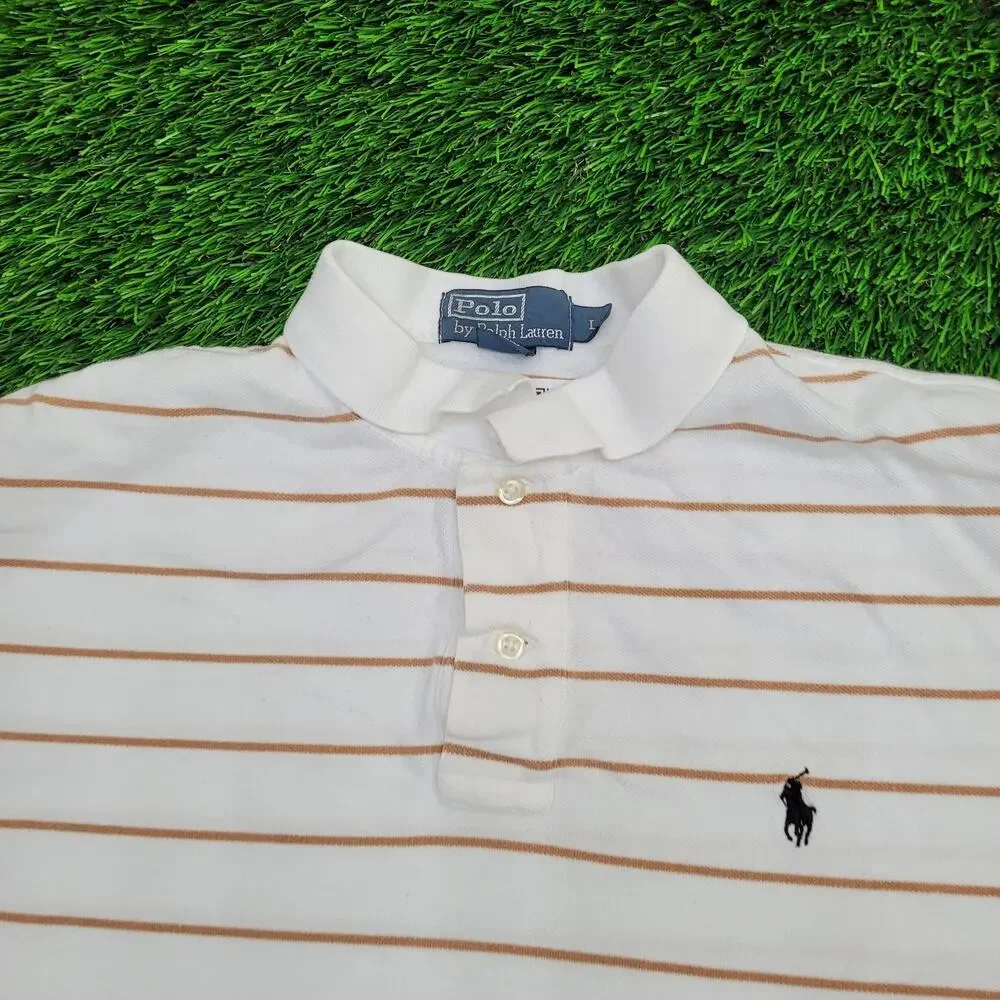 Ralph-Lauren Stripes Polo Shirt M/L 21x27 White Small-Pony